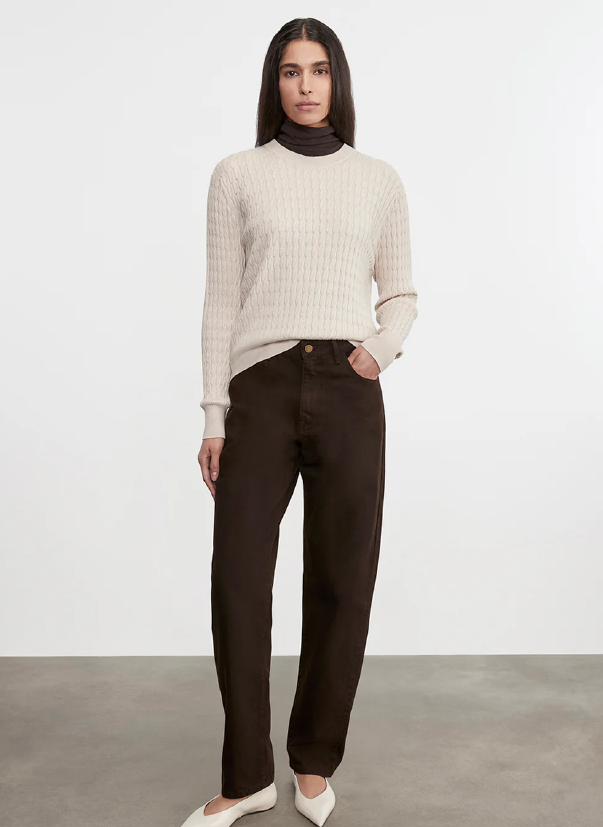 Cashmere Cotton Cable Knit Easy Crew