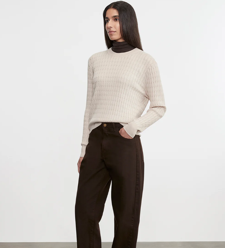 Cashmere Cotton Cable Knit Easy Crew