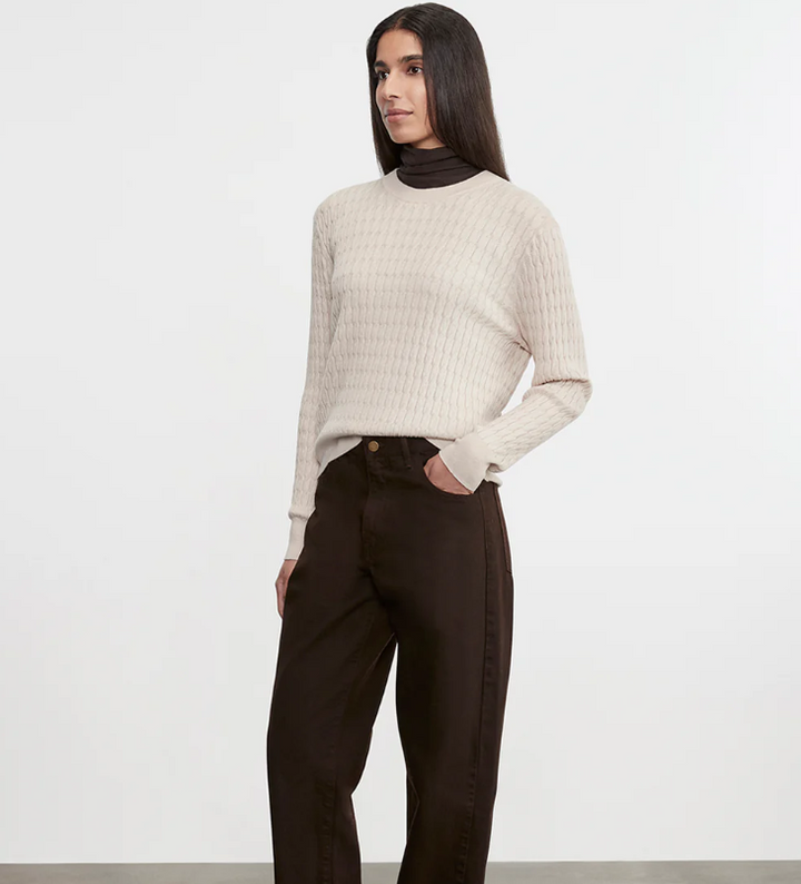 Cashmere Cotton Cable Knit Easy Crew
