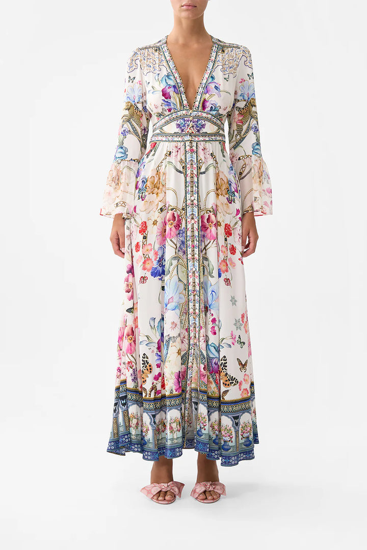 Shaped Waistband Dress Ruffle Sleeve