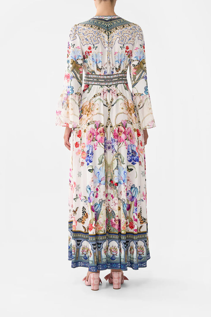Shaped Waistband Dress Ruffle Sleeve