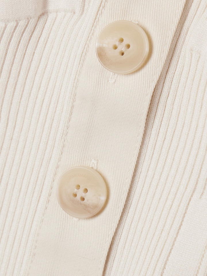 Off-the-shoulder cotton-trimmed ribbed-knit cardigan