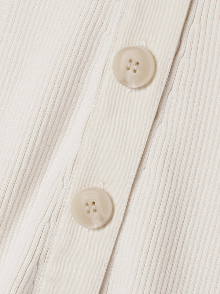 Cotton-trimmed ribbed-knit midi skirt