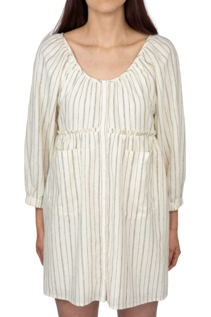 Emerson Fry Jasmine Button Dress Ivory Stripe Organic