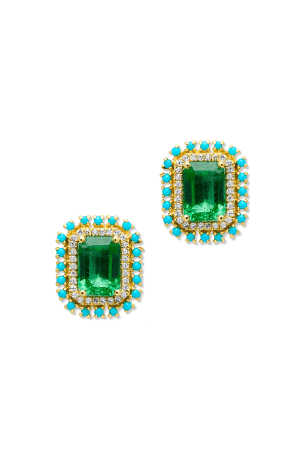 14kt Emerald Turq Diamond Earrings