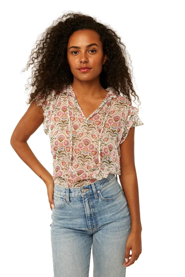 Misa Basia Top in white floral print