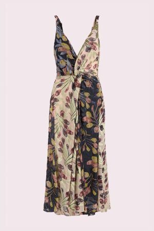 V Neck Floral Printed Maxi Dress