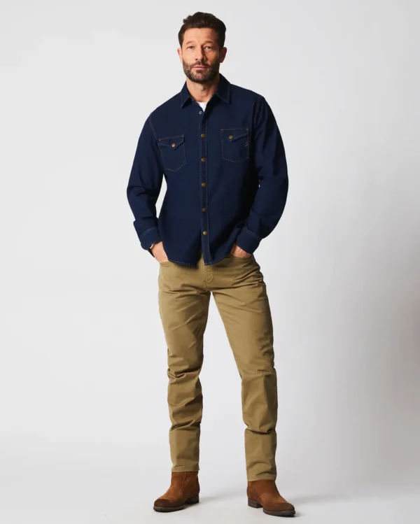 Billy Reid Shoals Denim Shirts man standing