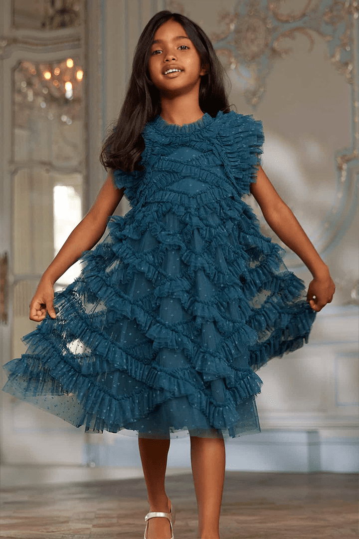 The Genevieve Kids Dress in Teal