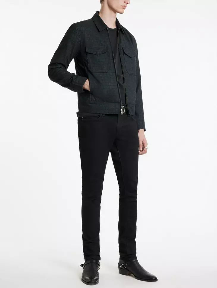 John Varvatos Star Usa Leather Trim Denim Jacket Black, $398 | Barneys  Warehouse | Lookastic