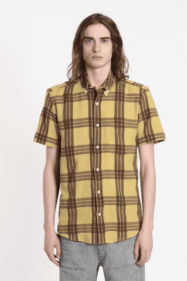 Mod Button Down Shirt in Moss Yellow
