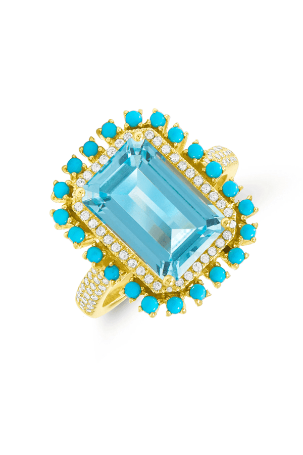 18kt Blue Topaz Turq Diamond Portofino Ring