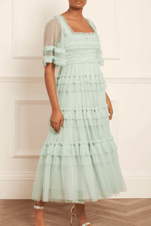 Peaches Smocked Ankle Gown in Menthol Green
