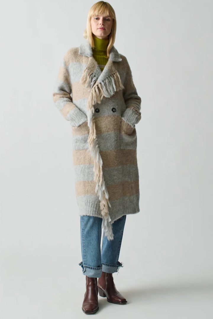 Striped Mavis Fringe Coat