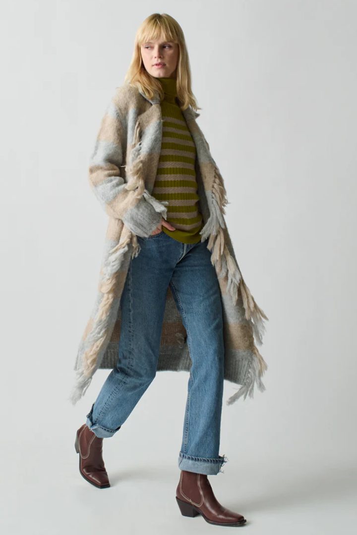 Striped Mavis Fringe Coat