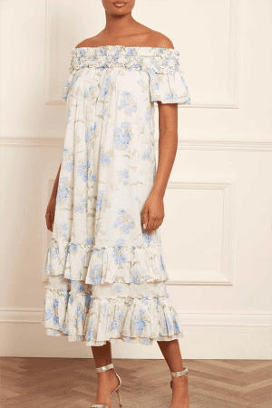 Summer Posy Cotton Off-Shoulder Ankle Gown