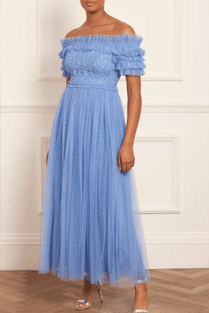Midsummer Lace Bodice Off-Shoulder Ankle Gown