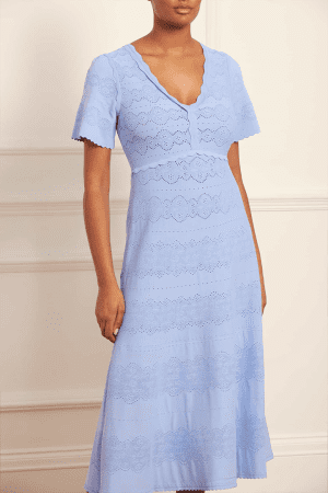 The Lace Knitted Gown in Iris Blue Color Detail
