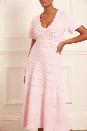 The Lace Knit Gown in Peony Pink Color Detail