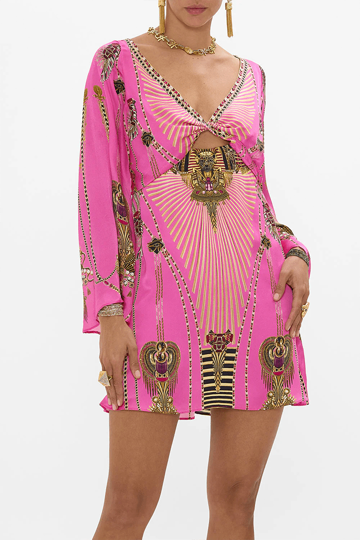 The Song Of The Scarab Long Sleeve Twist Short Dress