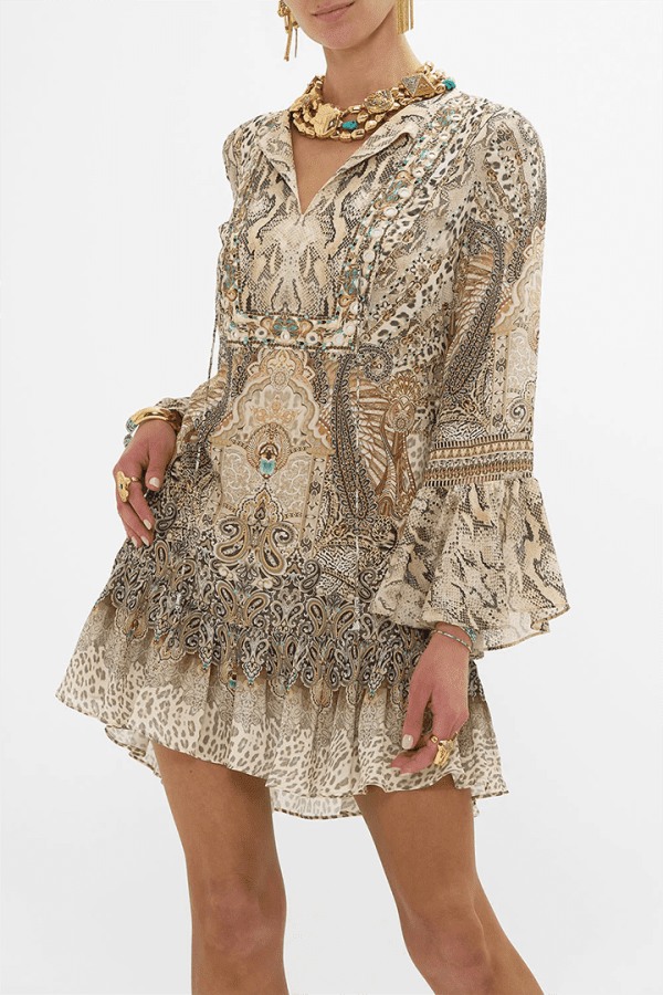 Frill Hem Long Sleeve Dress