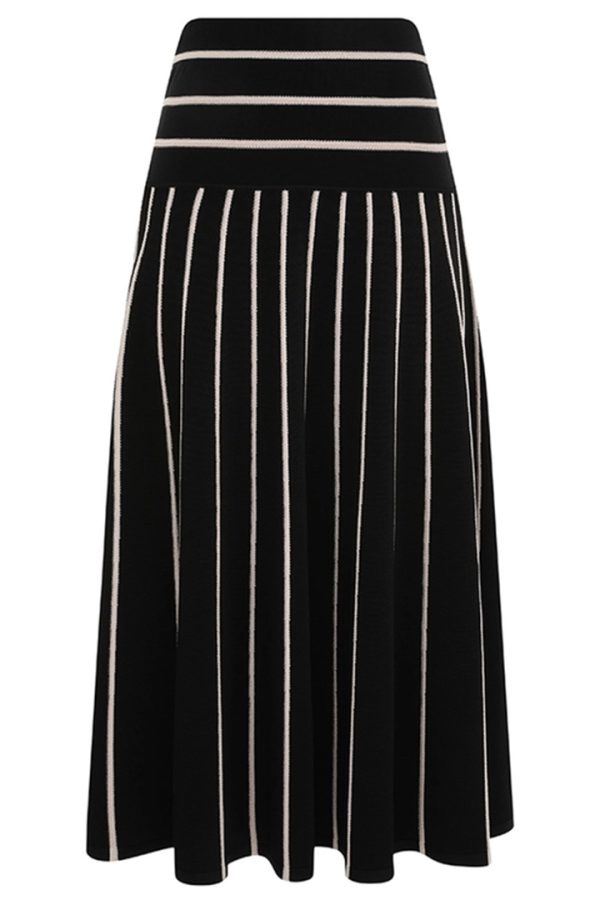 Crush Stripe Midi Skirt in Black/Cream