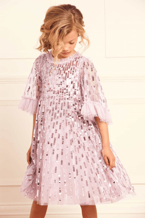 Sequin Dash Kids Dress in Mauve