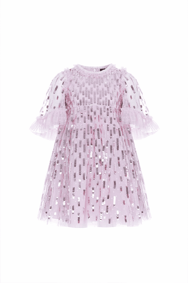 Sequin Dash Kids Dress in Mauve