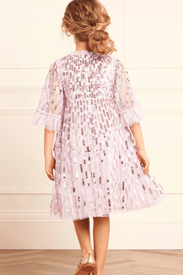 Sequin Dash Kids Dress in Mauve